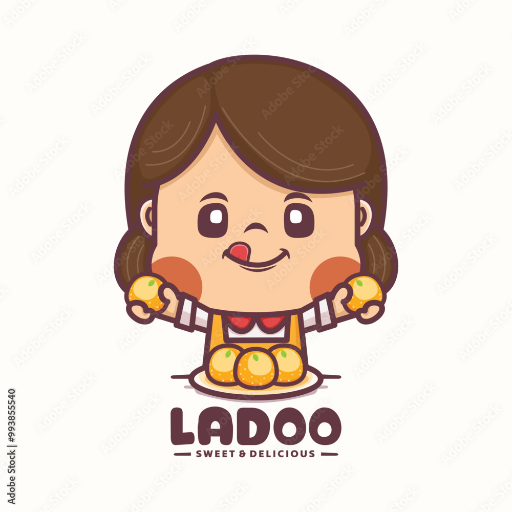 cute woman cartoon mascot design with indian food ladoo cute woman cartoon mascot design with indian food ladoo