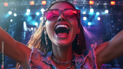 Happy Woman at a Music Festival