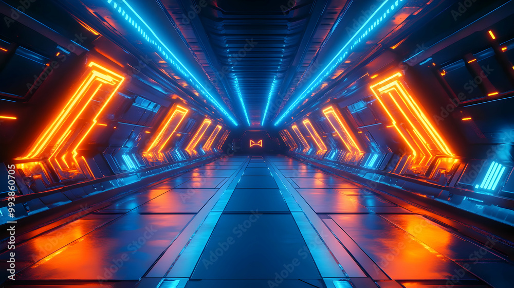 Futuristic Neon Corridor 3D Render Futuristic Neon Corridor 3D Render