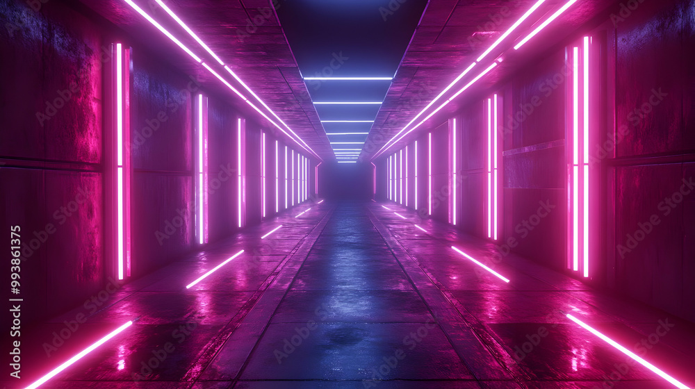 3D Illustration of a Futuristic Tunnel with Neon Lights 3D Illustration of a Futuristic Tunnel with Neon Lights