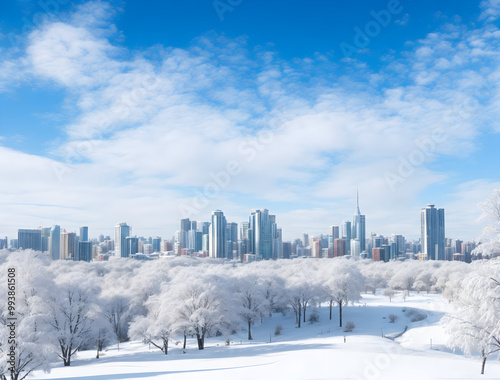 Generate AI.  Landscape of the city on the winter season. wallpaper with AI.