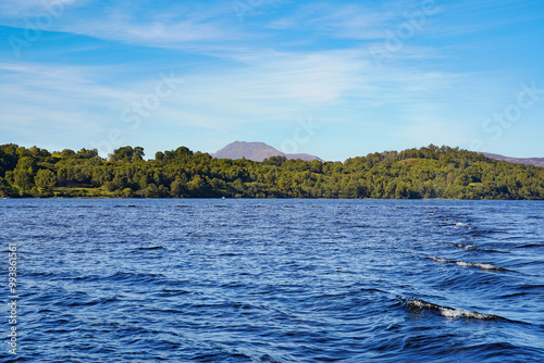 Inchmurrin island in Loch Lomond with Ben Lomond in the background. Inchmurrin is a freshwater island.. It is part of the Loch Lomond and The Trossachs National Park