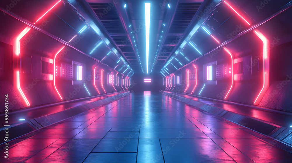 Futuristic Neon Corridor 3D Illustration Futuristic Neon Corridor 3D Illustration