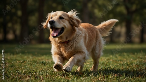 Golden retriever in a playful pose.