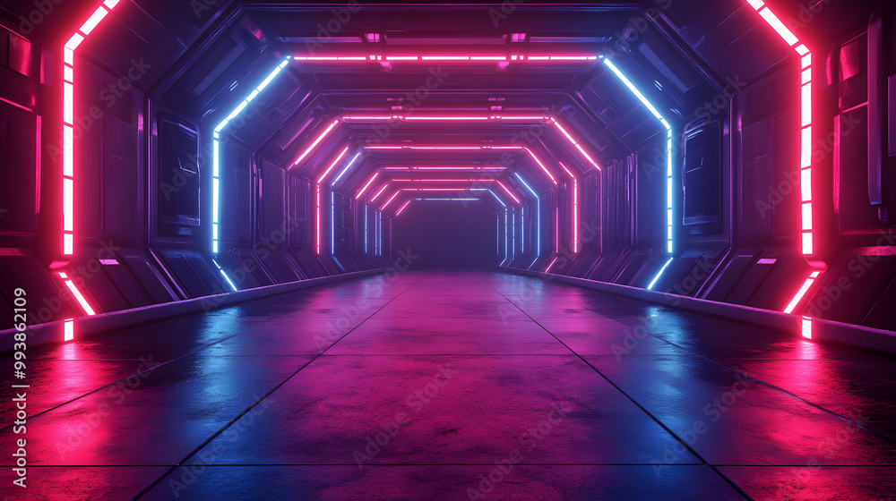 Futuristic Neon Tunnel 3D Illustration Futuristic Neon Tunnel 3D Illustration