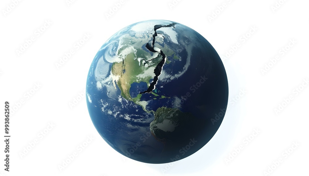 Cracked planet earth representing environmental destruction and climate crisis isolated on a white background Cracked planet earth representing environmental destruction and climate crisis isolated on a white background