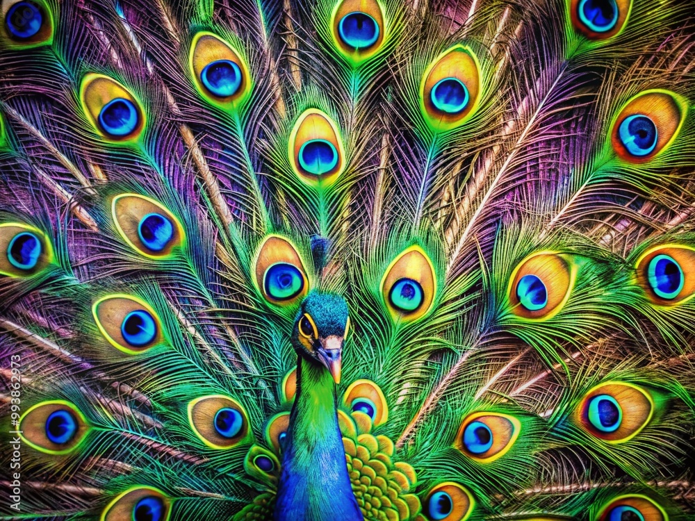 Fototapeta premium Beautiful Peacock Feather Background with Vibrant Colors and Intricate Patterns for Creative Designs