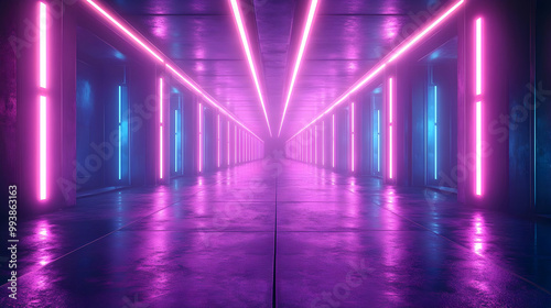 Futuristic Neon Hallway 3D Illustration