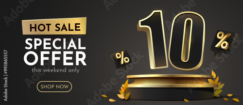 10 percent Off. Discount creative composition. Sale banner and poster.