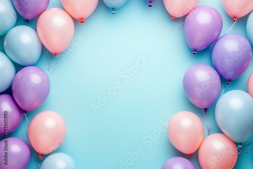 Pastel Balloons Arranged in a Frame on a Blue Background