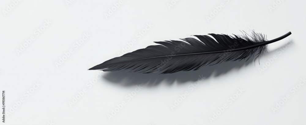 Minimalist Halloween Banner with Floating Raven Feather for Luxury Event. Minimalist Halloween Banner with Floating Raven Feather for Luxury Event.