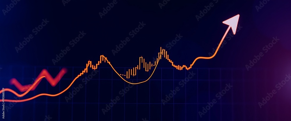A stock market graph with upward trending lines and dynamic curves, indicating growth or business success in the financial industry on a dark blue background.
A stock market graph with upward trending lines and dynamic curves, indicating growth or business success in the financial industry on a dark blue background.