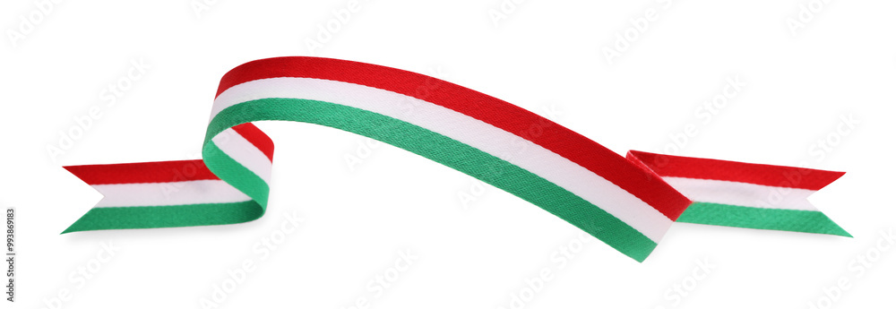 Ribbon in colors of Italian flag isolated on white, top view Ribbon in colors of Italian flag isolated on white, top view