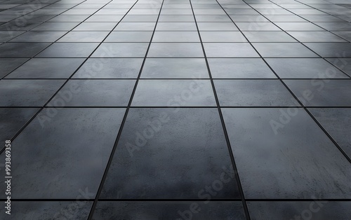 Seamless gray tiled floor with sharp grid lines  smooth and sleek texture  ideal for contemporary industrial spaces