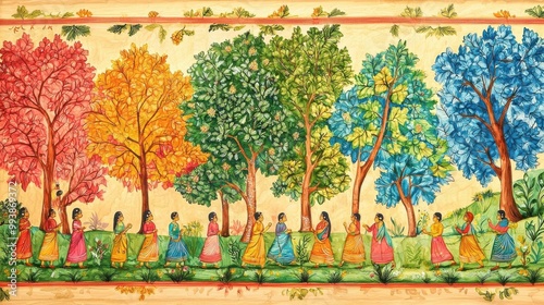 Colorful Patachitra scroll painting, Indian narrative art