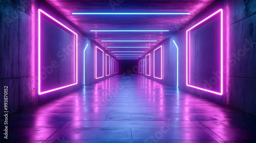 Neon Lights 3D Corridor Background