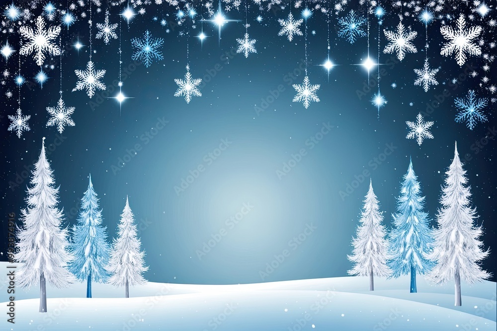 Magical Winter Wonderland Featuring Snowflakes Trees and Sparkling Stars in Soft White and Icy Blue Magical Winter Wonderland Featuring Snowflakes Trees and Sparkling Stars in Soft White and Icy Blue