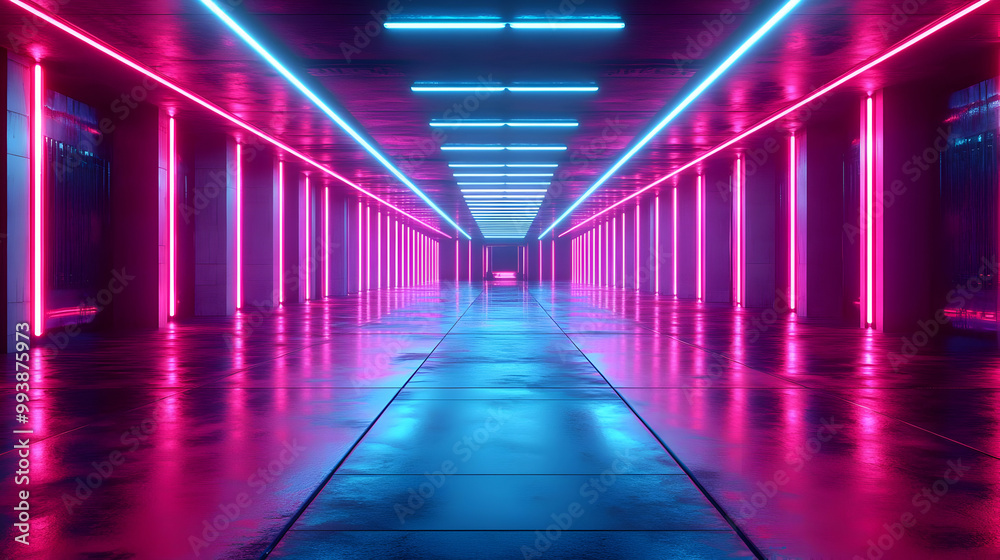 Neon Lights Corridor 3D Illustration Neon Lights Corridor 3D Illustration