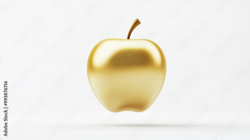 Obraz premium Sublime Simplicity: Golden Apple Against a White Background 