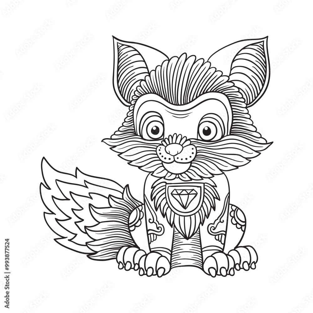 Obraz premium little wolf ornament illustration with lines and colors vector illustration