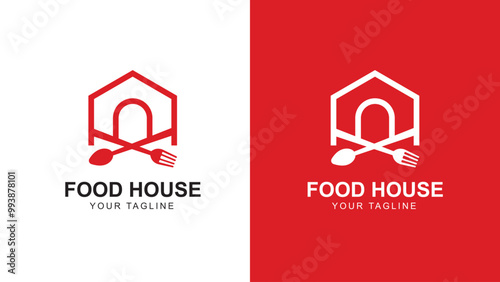 Creative idea of logo. Home Cooking, food house logotype template.