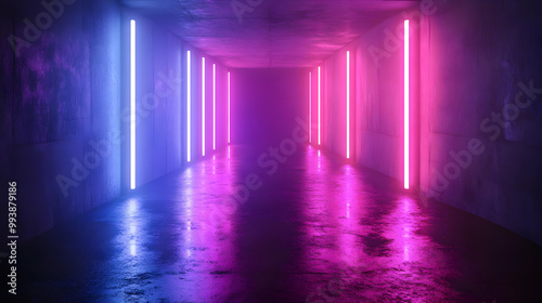 3D Neon Lights Corridor Illustration