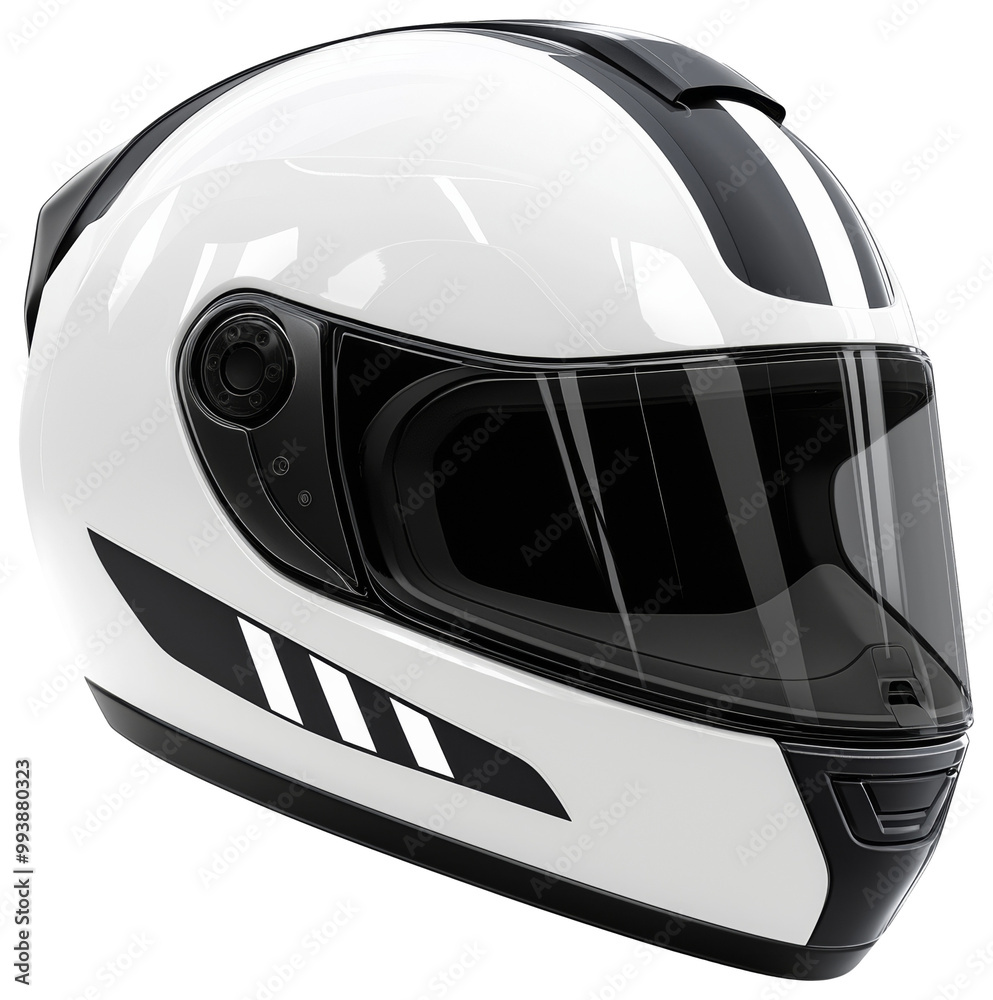 Fototapeta premium Modern white motorcycle helmet with sleek black accents isolated on transparent background.
