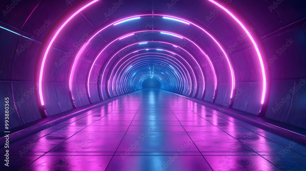 Neon Lights in a Futuristic Tunnel 3D Render