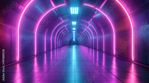 Neon Lights Tunnel 3D Render