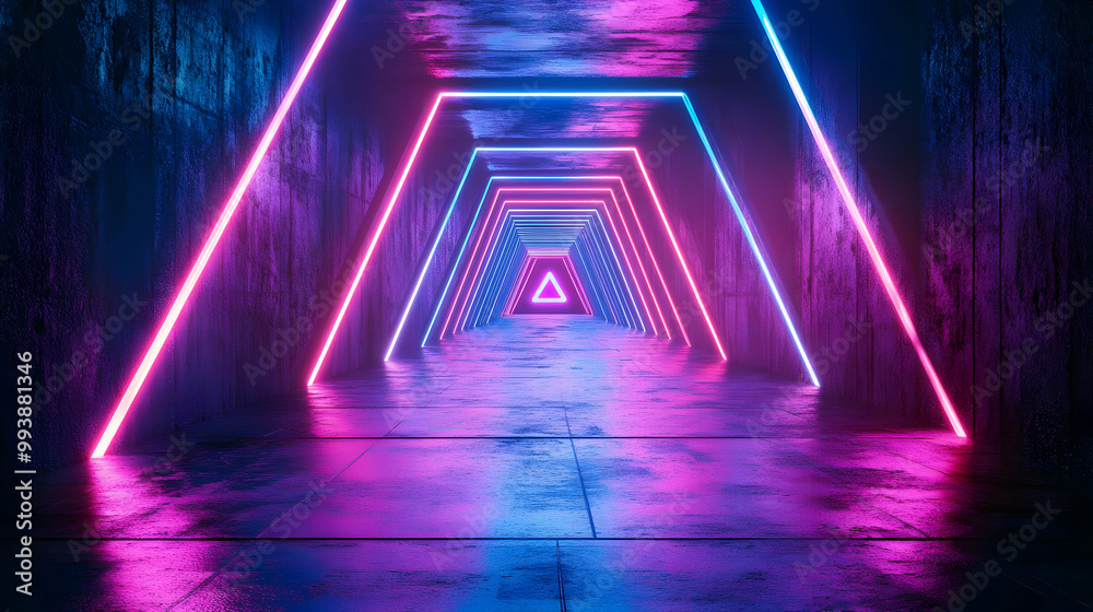 Neon Glowing Lines in Abstract 3D Tunnel - Colorful Futuristic Background Neon Glowing Lines in Abstract 3D Tunnel - Colorful Futuristic Background