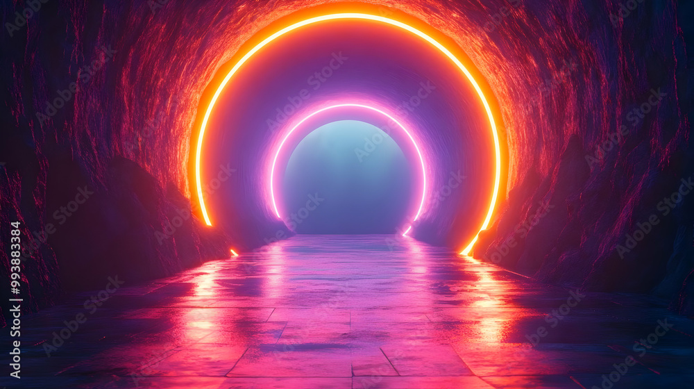 Neon Glow Tunnel 3D Illustration Neon Glow Tunnel 3D Illustration