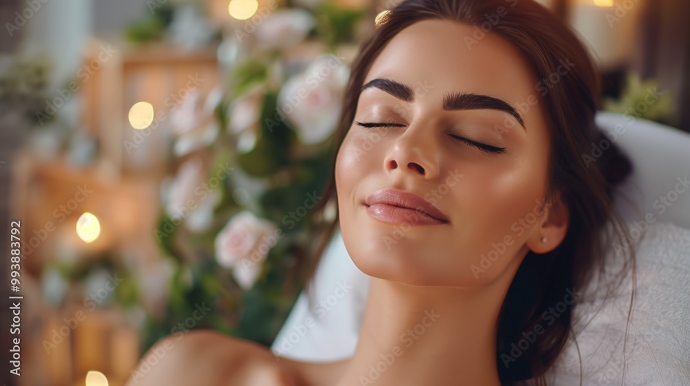 Beautiful girl lies on a white towel after a massage Beautiful girl lies on a white towel after a massage
