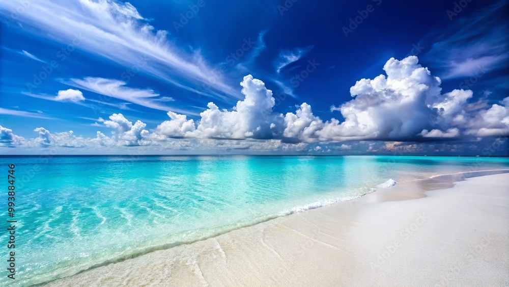 Fototapeta premium Calm Blue Ocean Waves with Soft White Sand Perfect for a Serene Desktop Background Experience