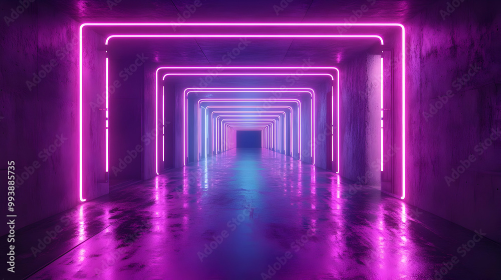 Neon Lights Tunnel 3D Illustration Neon Lights Tunnel 3D Illustration