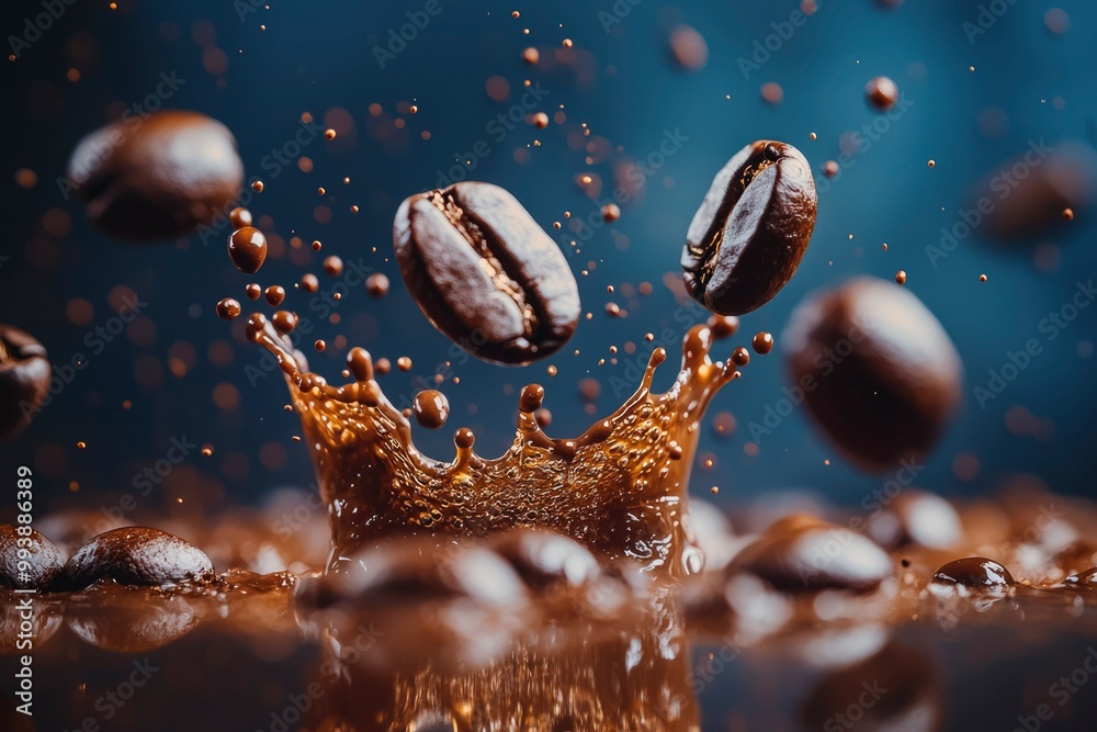 Coffee Beans Splashing into a Pool of Liquid Coffee Beans Splashing into a Pool of Liquid