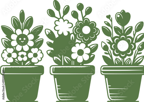 Hand drawing green flower Plants on the pot set generated Ai