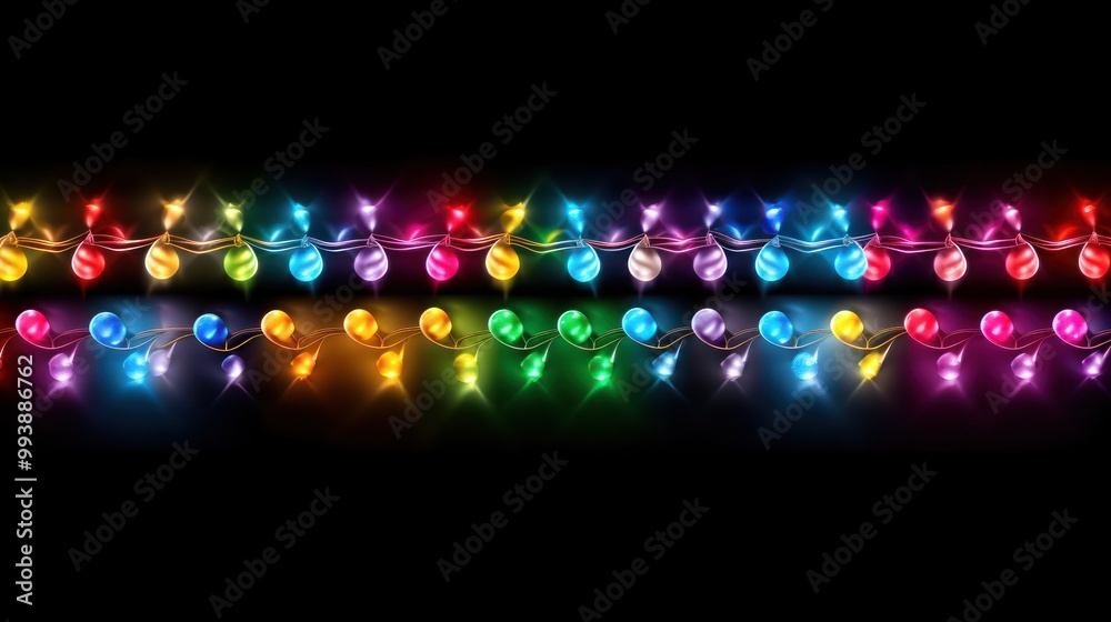 Colorful String of Lights on Black Background
