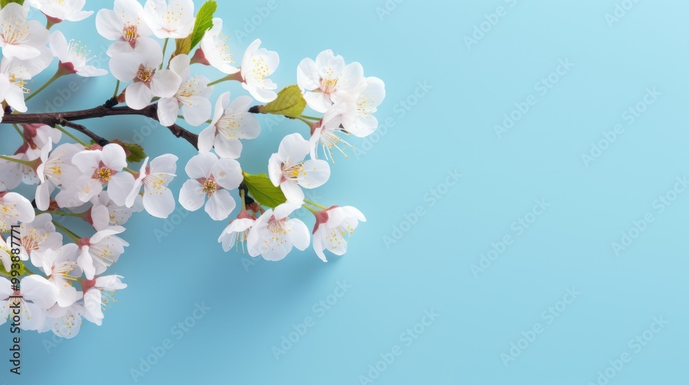 Fototapeta premium Blooming Spring Branch on a Blue Background