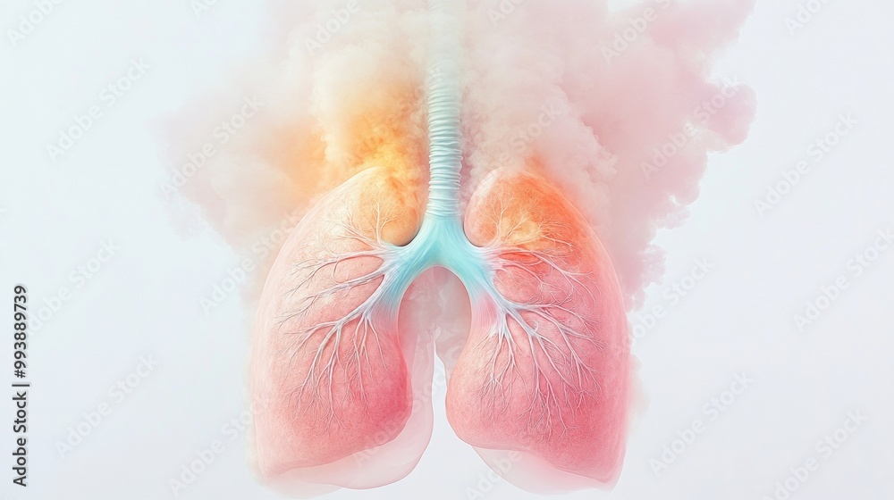 Abstract Digital Art of Lungs Evaporating into Soft, Ethereal Clouds Abstract Digital Art of Lungs Evaporating into Soft, Ethereal Clouds