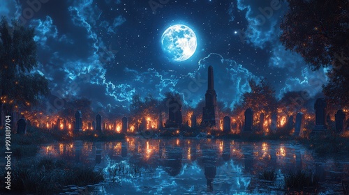 Enchanted Moonlit Graveyard with Reflections