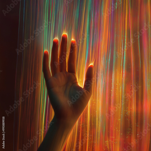 A Hand Reaching Through Curtains of Light