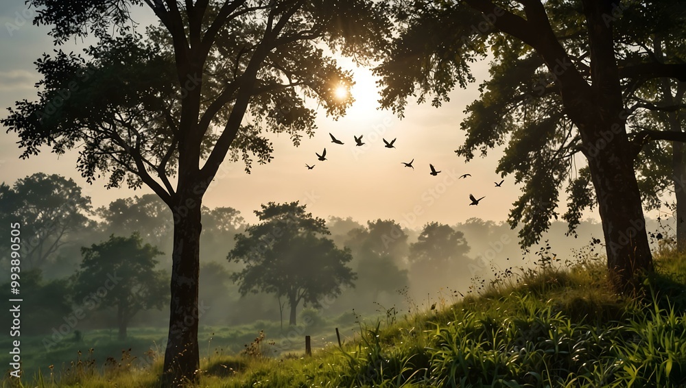 Morning birds flying in a nature background. Morning birds flying in a nature background.