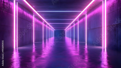 Neon Lights in a Futuristic Corridor 3D Illustration
