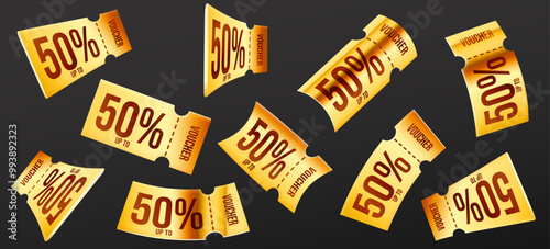 3d golden coupons. Different angles.