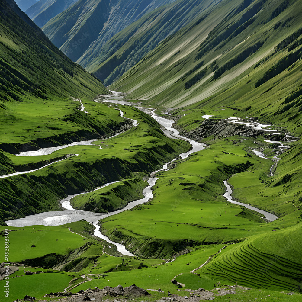 landscape with mountains and river