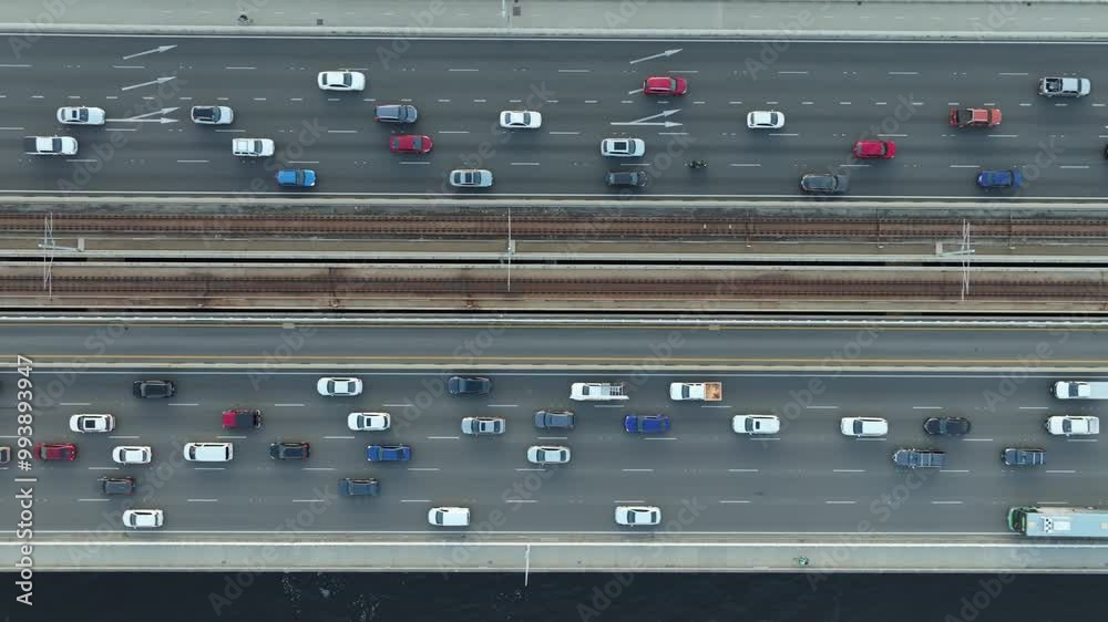 Overhead shot of busy freeway traffic in 4K
Overhead shot of busy freeway traffic in 4K