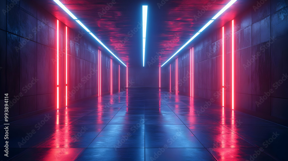 Neon Lights in a Dark Corridor 3D Illustration Neon Lights in a Dark Corridor 3D Illustration