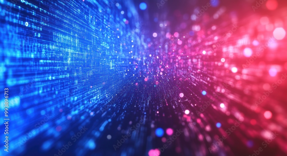 Obraz premium Abstract Digital Background with Glowing Data and Code in Blue and Red Tones