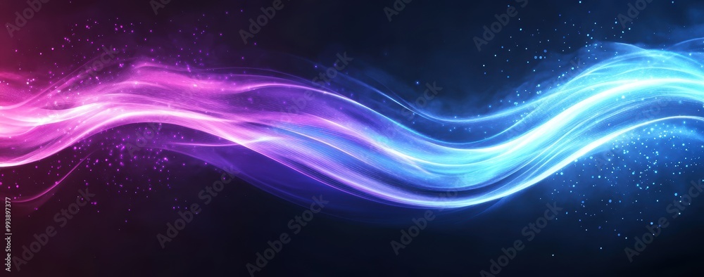 Fototapeta premium Abstract Glowing Purple and Blue Light Wave with Sparkle