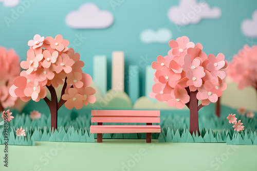 Papercraft art stock image of a detailed city park
